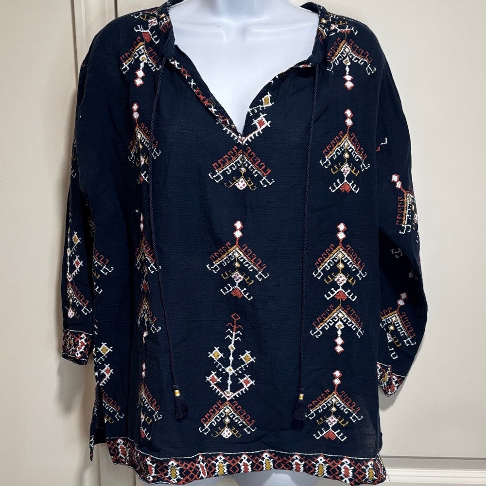 Madewell Dark Blue Geometric Embroidered Tunic